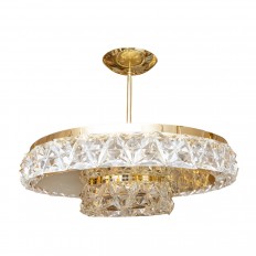 Circular crystal and polished brass chandelier 